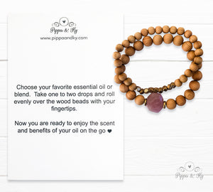Love Rose Quartz Gemstone Essential Oil Diffuser Bracelet