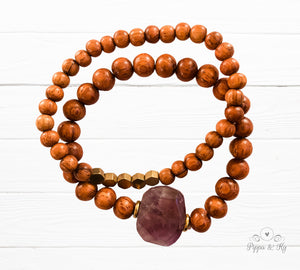 purple Amethyst in wooden beaded diffuser bracelet
