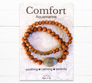 Wooden Beaded Bracelet with Aquamarine stone